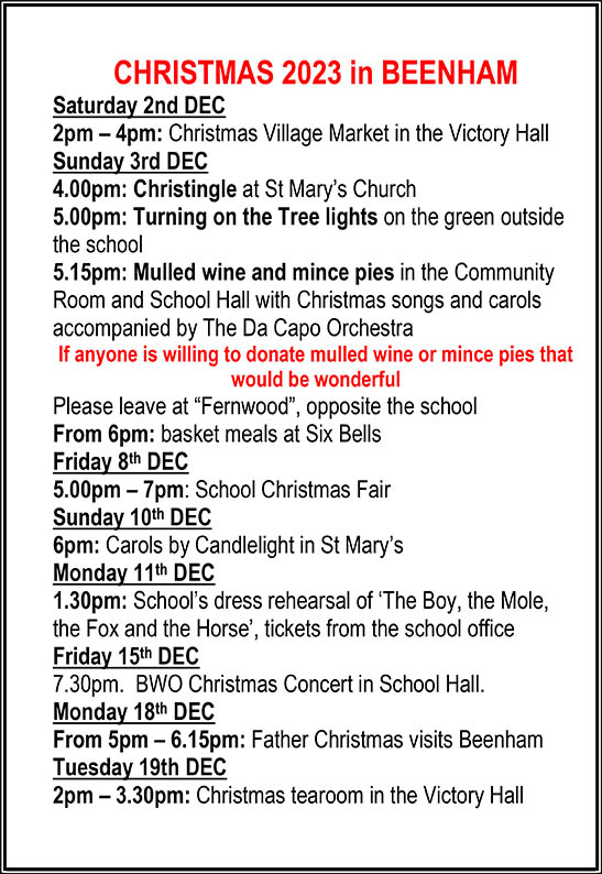 Beenham Christmas events poster